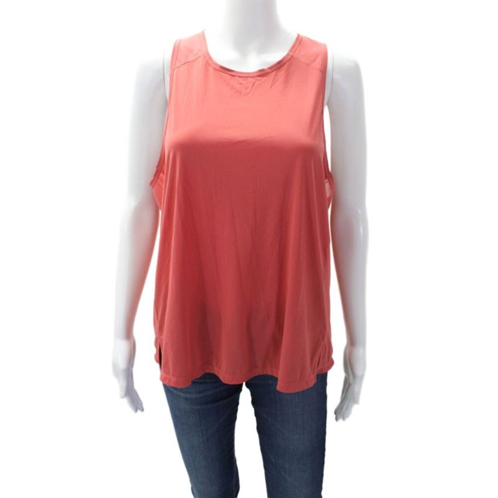 Styleruner Womren's Round Neck Sleeveless Mesh Trim Tank Top Red Size L